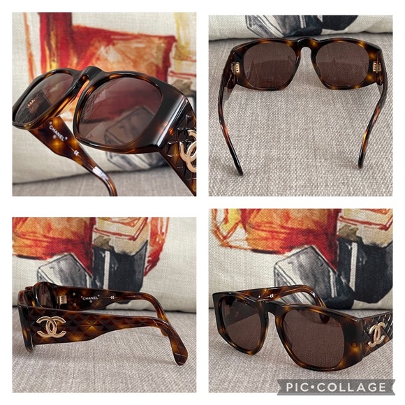 CHANEL iCONiC Tortoise Shell Brown Quilted CC Logo Sunglasses W/Case 💯AuThEnTiC - Picture 14 of 16